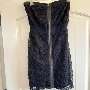 LBD - Black Strapless Zip-up Dress Floral Detail